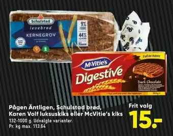 Bilka Pågen Äntligen, Schulstad brød, Karen Volf luksuskiks eller McVitie's kiks tilbud