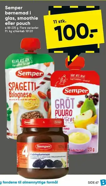 Bilka Semper børnemad i glas, smoothie eller pouch tilbud