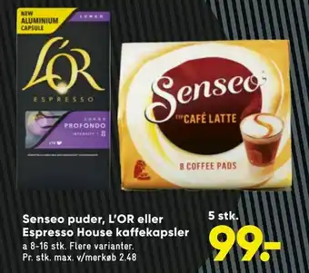 Bilka Senseo puder, L'OR eller Espresso House kaffekapsler tilbud