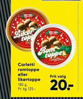 Carletti romtoppe eller likørtoppe