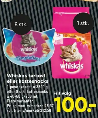 Bilka Whiskas tørkost eller kattesnacks tilbud