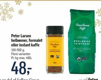 Føtex Peter Larsen helbønner, formalet eller instant kaffe tilbud