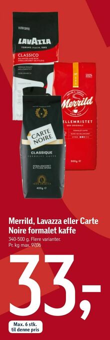 Føtex Merrild, Lavazza eller Carte Noire formalet kaffe tilbud