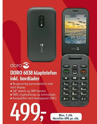 Føtex DORO 6038 klaptelefon inkl. bordlader tilbud