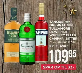 MENY Tanqueray original gin, tullamore dew irish whiskey eller campari bitter tilbud