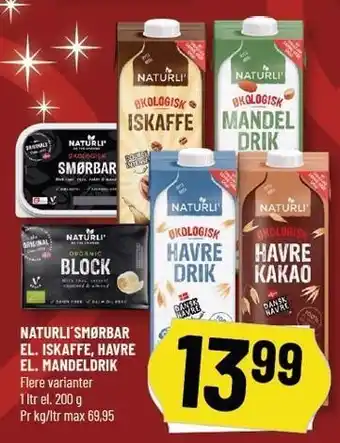 Løvbjerg NATURLI' SMØRBAR EL. ISKAFFE, HAVRE EL. MANDELDRIK tilbud