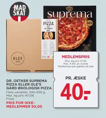 MENY DR. OETKER SUPREMA PIZZA ELLER OLE’S GÅRD ØKOLOGISK PIZZA tilbud