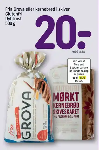 REMA 1000 Fria Grova eller kernebrød i skiver Glutenfri tilbud
