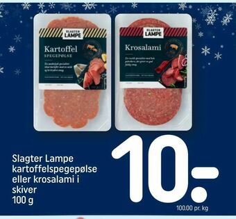 REMA 1000 Slagter Lampe kartoffelspegepølse eller krosalami i skiver tilbud