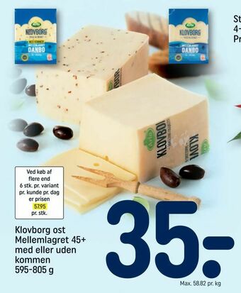 REMA 1000 Klovborg ost Mellemlagret 45+ med eller uden kommen tilbud