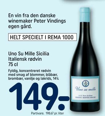 Uno Su Mille Sicilia Italiensk rødvin