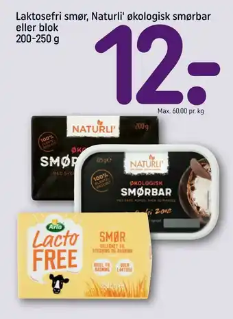 REMA 1000 Laktosefri smør, Naturli' økologisk smørbar eller blok tilbud