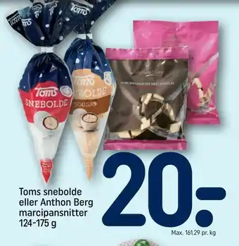 REMA 1000 Toms snebolde eller Anthon Berg marcipansnitter tilbud