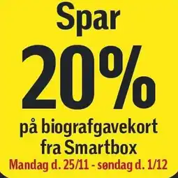 Føtex Spar 20% på biografgavekort fra Smartbox tilbud