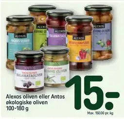 REMA 1000 Alexos oliven eller Antos økologiske oliven tilbud
