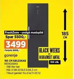 Power 185 CM KØLESKAB tilbud