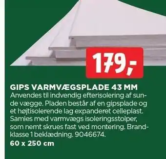 jem & fix GIPS VARMVÆGSPLADE 43 MM tilbud