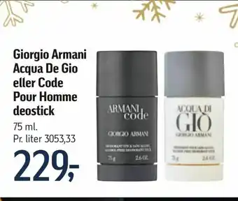 Føtex Giorgio Armani Acqua De Gio eller Code Pour Homme deostick tilbud