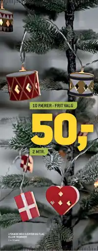 XL-BYG Lyskæde med hjerter og flag eller trommer tilbud