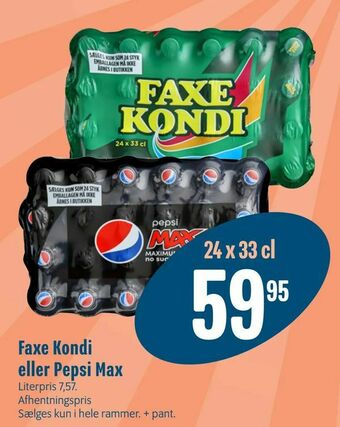 Min Købmand Faxe Kondi eller Pepsi Max tilbud
