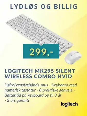 CBC Logitech mk295 silent wireless combo hvid tilbud