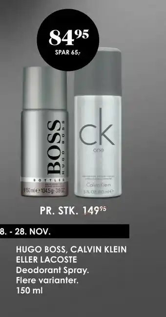 Matas Hugo boss, calvin klein eller lacoste deodorant spray tilbud
