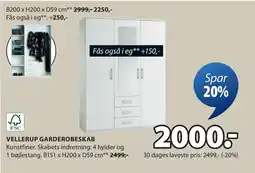 JYSK VELLERUP GARDEROBESKAB tilbud