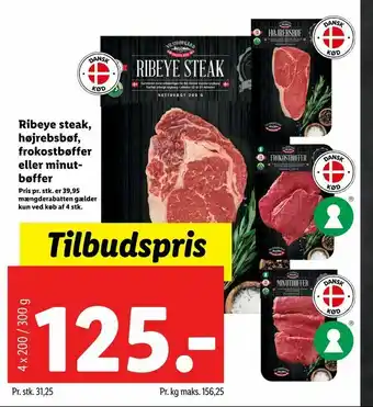 Let-Køb Ribeye steak, højrebsbøf, frokostbøffer eller minut bøffer tilbud