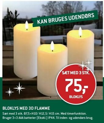 XL-BYG Bloklys med 3d flamme tilbud
