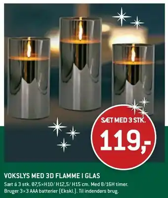 Vokslys med 3d flamme i glas