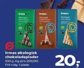 SuperBrugsen Irmas økologisk chokoladeplader tilbud