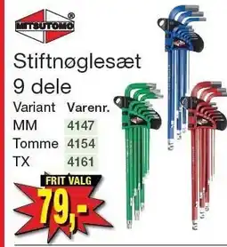 Stiftnøglesæt 9 dele