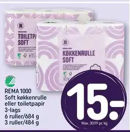 REMA 1000 REMA 1000 Soft køkkenrulle eller toiletpapir 3-lagt tilbud