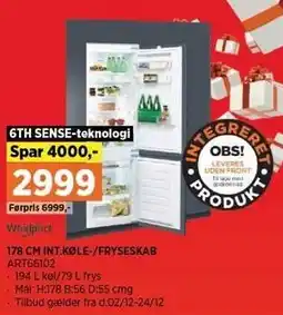 Power 178 CM INT. KØLE-/FRYSESKAB tilbud