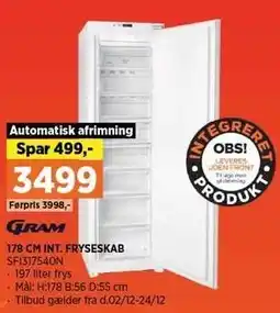 Power 178 CM INT. FRYSESKAB tilbud