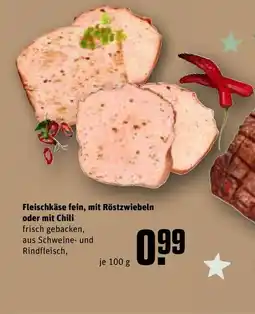 REWE DE Fleischkäse fein, mit röstzwiebeln oder mit chili tilbud