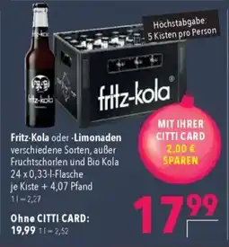 Citti Fritz-Kola oder -Limonaden tilbud