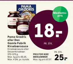 SPAR Pama Grødris eller Den Gamle Fabrik Kirsebærsauce tilbud