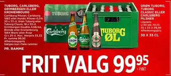 MENY TUBORG, CARLSBERG, GRIMBERGEN ELLER KRONENBOURG tilbud