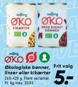 Bilka SALLING OKO Økologiske bønner, Frit valg linser eller kikærter tilbud