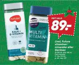 Bilka LIVOL, Futura vitaminer/ mineraler eller Gerimax tilbud