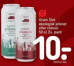 REMA 1000 Gram Slot økologisk pilsner eller classic 50 cl. Ex. pant tilbud