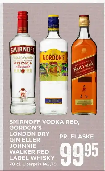 MENY Smirnoff vodka red, gordon's london dry gin eller johnnie walker red label whisky tilbud
