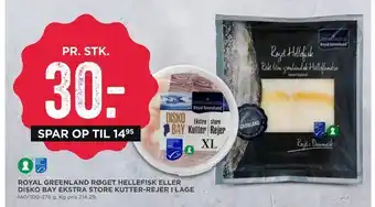 Royal greenland røget hellefisk eller disko bay ekstra store kutter-rejer i lage