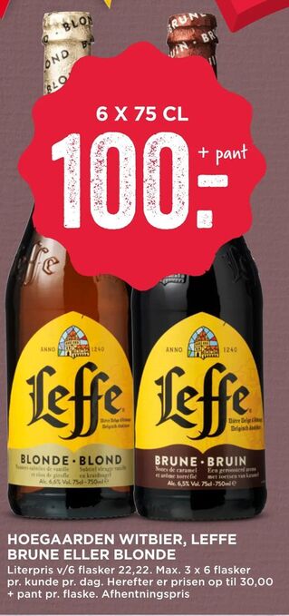 MENY Hoegaarden witbier, leffe brune eller blonde tilbud