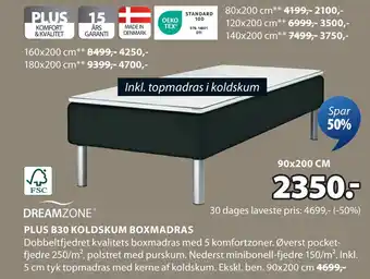 JYSK PLUS B30 KOLDSKUM BOXMADRAS tilbud