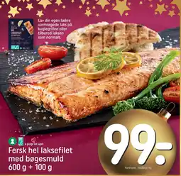 Rema 1000 Fersk hel laksefilet med bøgesmuld 600 g + 100 g tilbud