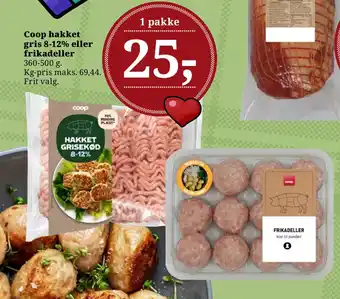 Dagli'Brugsen Coop hakket gris 8-12% eller frikadeller tilbud