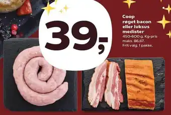 SuperBrugsen Coop røget bacon eller luksus medister 450-600 g tilbud