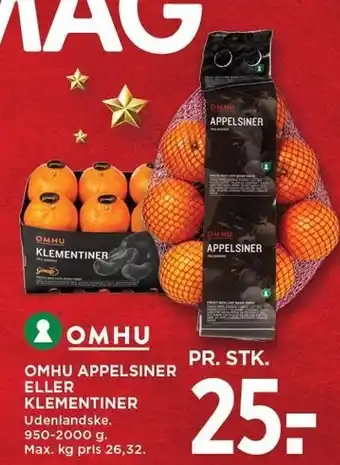 MENY OMHU APPELSINER ELLER KLEMENTINER tilbud